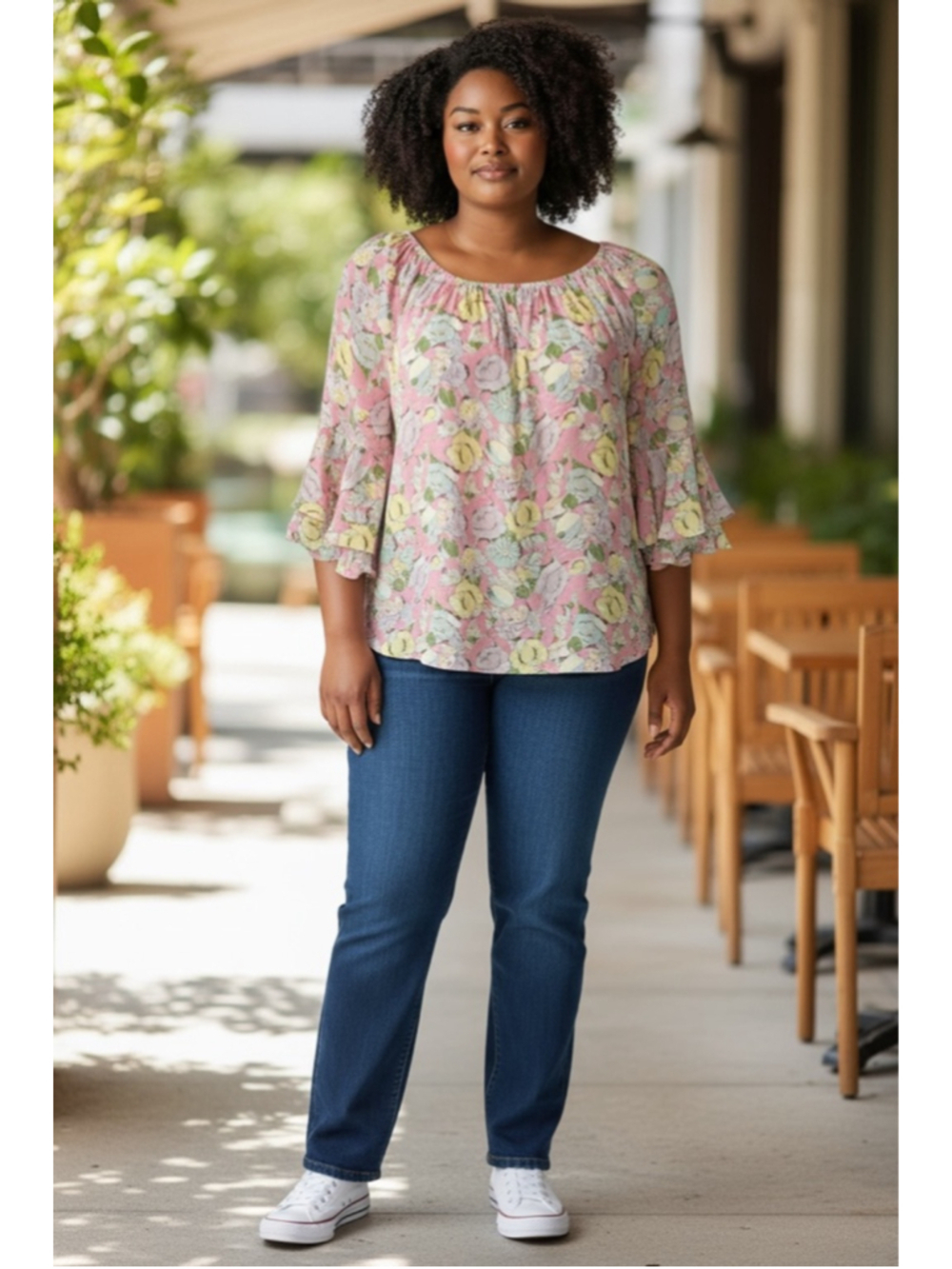 Women's Chaps Floral Blouse L Pink Yellow euc
